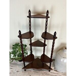 Vintage 1970s Spindle Wooden Corner Curio Display 7 Tiered Display Shelf 24 x 14